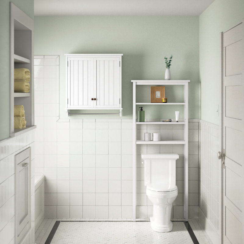 Belz 27" W 65" H Over Toilet Organizer With Open Shelves And Wall Mounted Bathroom Cabinet