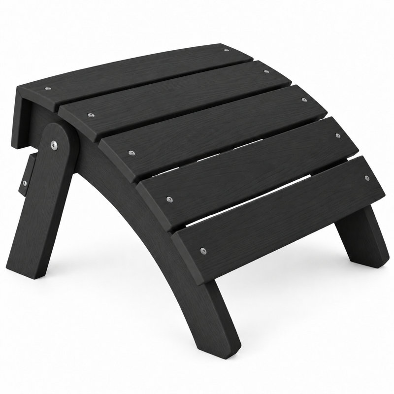 Foldable HIPS Outdoor Adirondack Ottoman, Weather Resistant Footrest for Patio Porch Balcony, Black