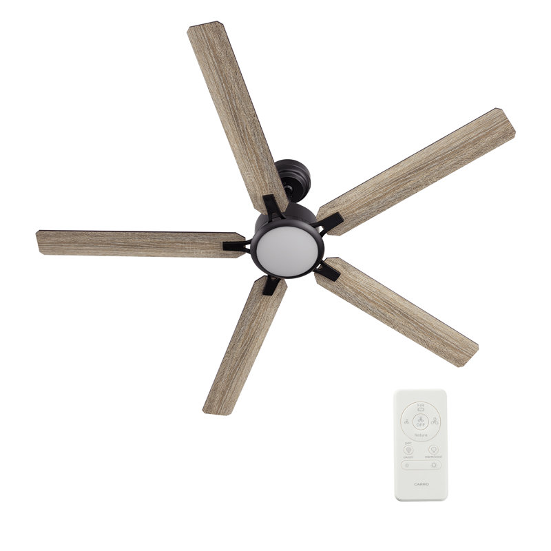 Ventilateur de plafond 60 "à courant continu avec lumière DEL, télécommande et tige verticale, Noir/gris