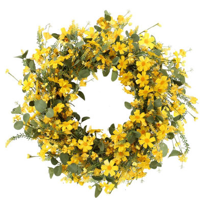 22 Inch Yellow Daisy Artificial Spring Summer Wreath for Front Door Indoor Outdoor Easter Home Decor