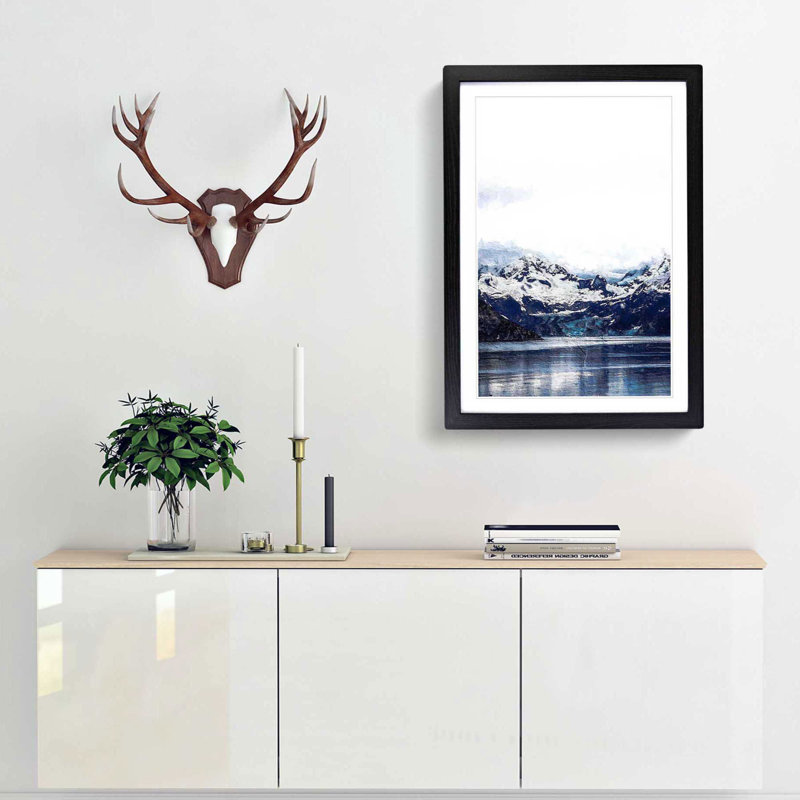 Snow Covered Mountains in Juneau Alaska - Picture Frame Painting Print, Black Framed, 65cm H x 48cm W x 2cm D