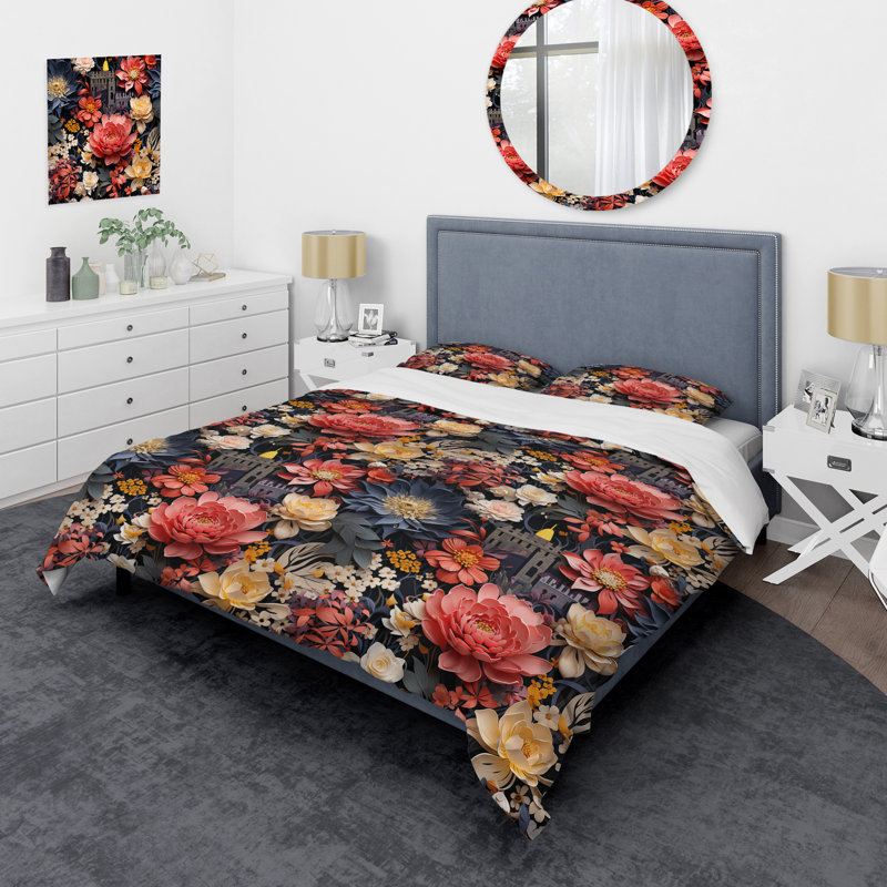 Ensemble de housse de couette rose et beige à motif floral Castle Dreams, Housse de couette pour très grand lit et 2 très