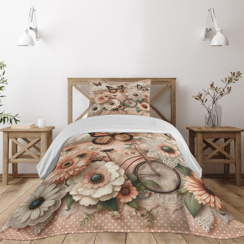 Polyester Floral Coverlet, Twin Coverlet + 1 Standard Shams