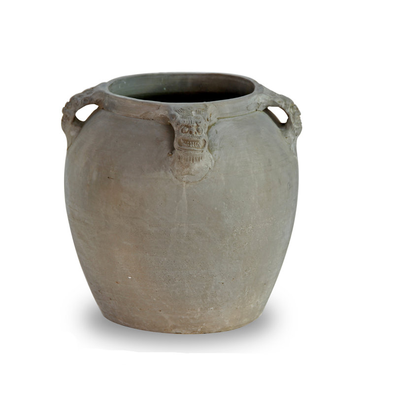 Pot vintage en poterie grise 12 po avec 4 poignées de lion (la taille et la couleur varient)