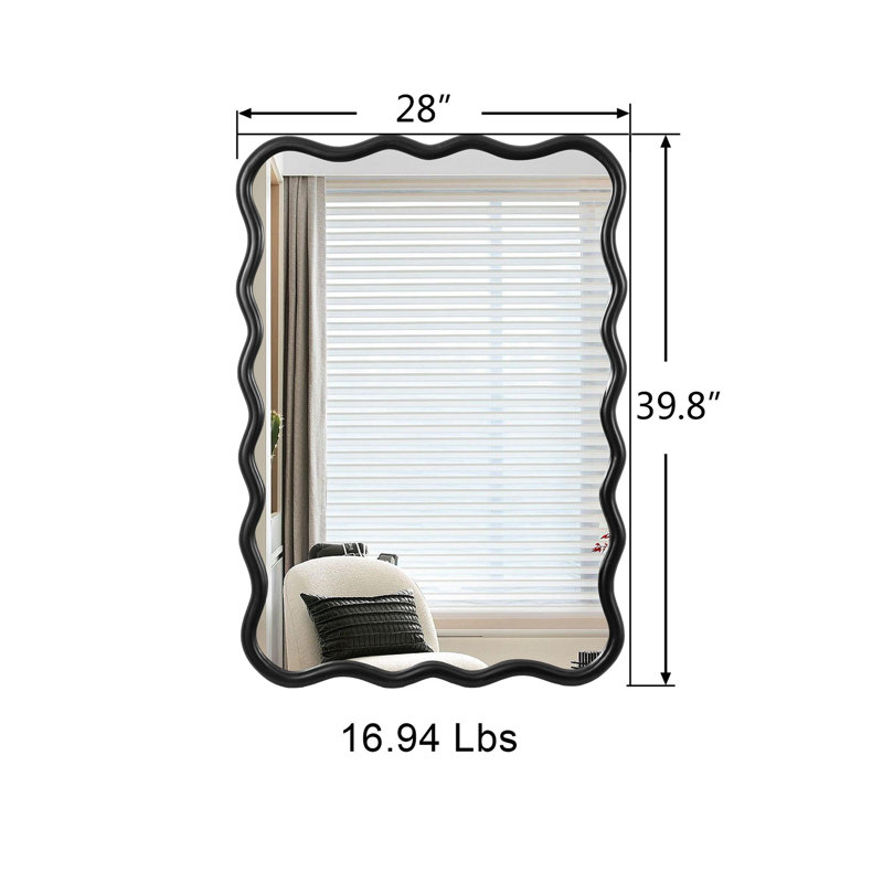" wood wavy vanity mirror | modern wall decor for bathroom, bedroom, living room, dining room, cloakroom & entryway, Natural