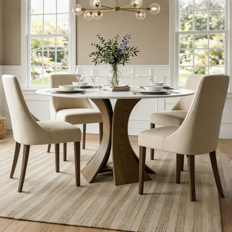 Table de salle à manger Aversa Base en bois massif, assemblage facile en 1 étape pour le coin-repas, salle à manger