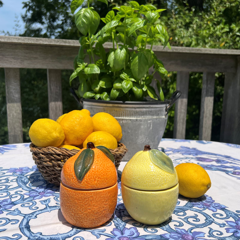 Ensemble de 2 chandelles en céramique orange et citron