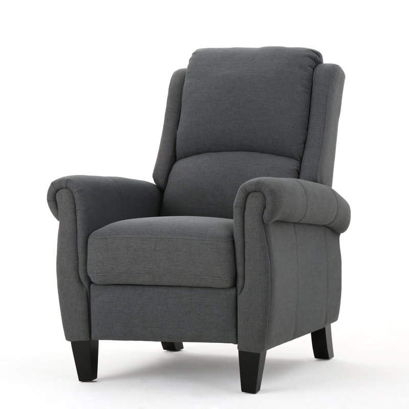 Charcoal Fabric Push Back Recliner - Modern Upholstered Living Room Recliner Chair with Rubber Wood Legs for Comfortable TV Watching