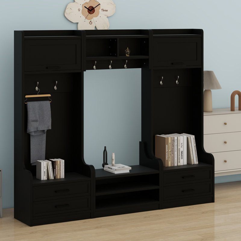 Portemanteau amovible 4-en-1 avec rangement et crochets, portemanteau multifonctionnel avec tiroirs et armoire de rangement, banc à chaussures pour le vestibule