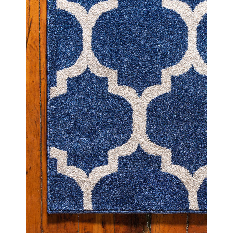 Tapis géométrique bleu foncé / ivoire Ruri, Rectangle 7 pi 10 po x 10 pi