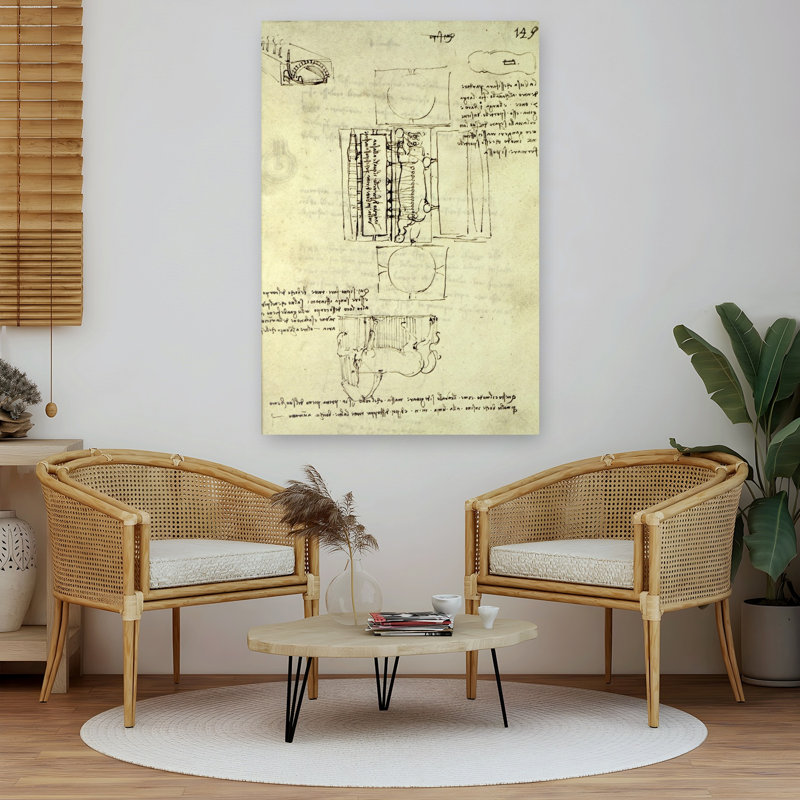 Sketch Of The Casting Pit For The Sforza Horse Seen From Above And The Side, Fol. 149R From The Codex Madrid I, C.1493 Contemporary Horse Animal Wa... 1 Piece Wrapped Canvas Wall Art
