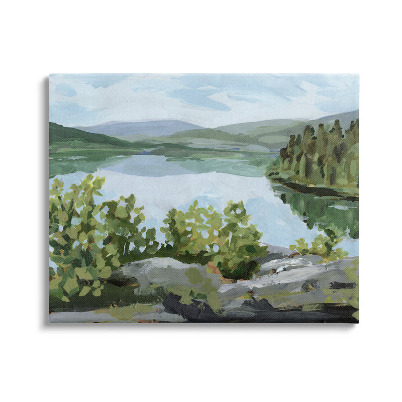 «Forest Lake Clearing Scenery» par Victoria Barnes - Peinture, H 36 po x l 48 po x P 1,5 po, Toile tendue