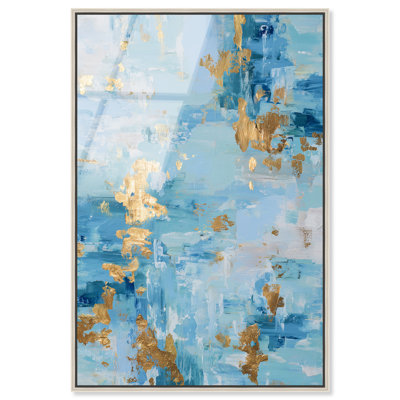"Gilded Ocean III", reproduction d'art acrylique encadrée par Art Remedy, cadre argenté, 20 x 30