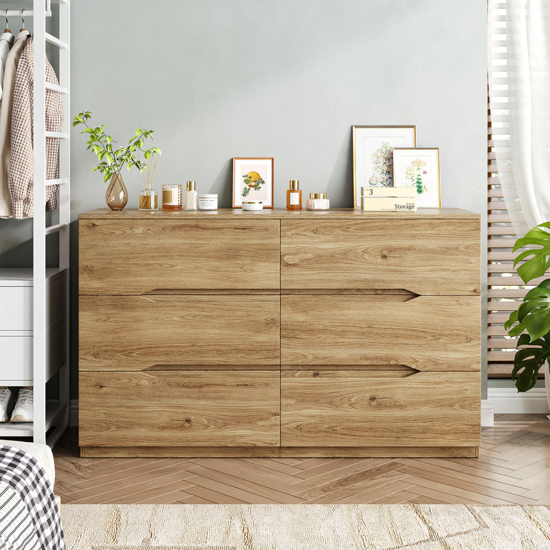 47''W 6 Drawer Dresser, Modern Wood Dresser For Bedroom, Living Room, Entryway, Hallway, Brown