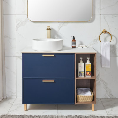 Allamuchy 36" Blue&Brown Modern Free-standing Single Bathroom Vanity Set