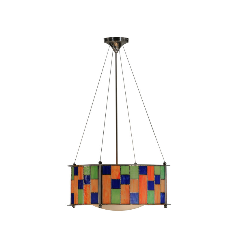 3 - Light Glass Drum Chandelier, Creamsicle Orange/Kiwi/Cobble