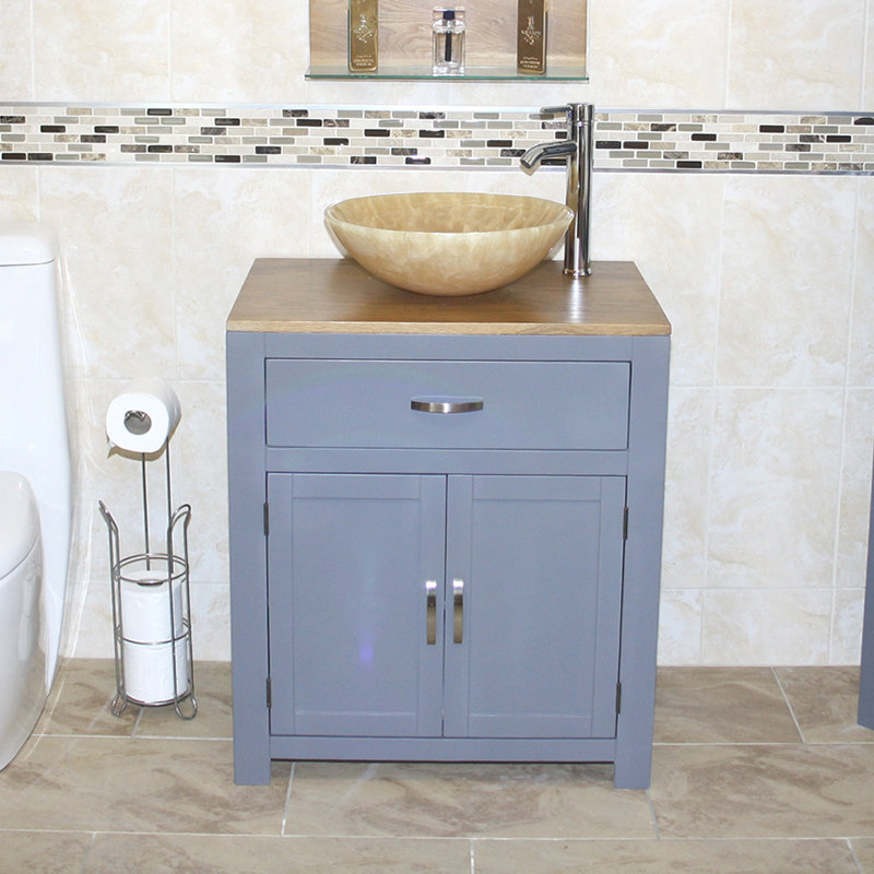 Don 700mm Single Bathroom Vanity with Vessel Basin, Golden Onyx Basin, Grey