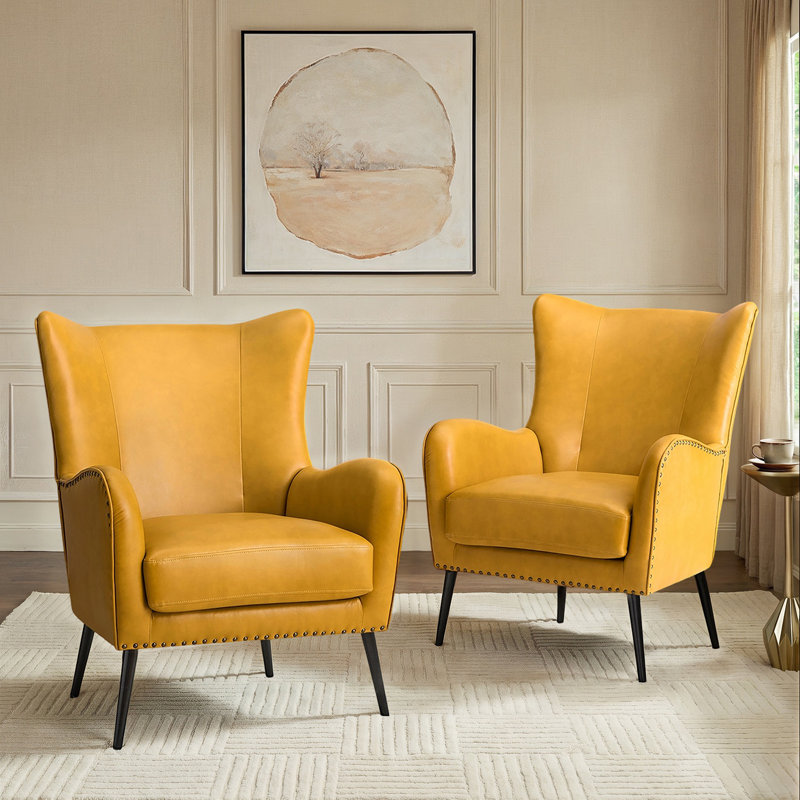 Fauteuil à oreilles 30 po Ebbert, Cuir végétalien jaune