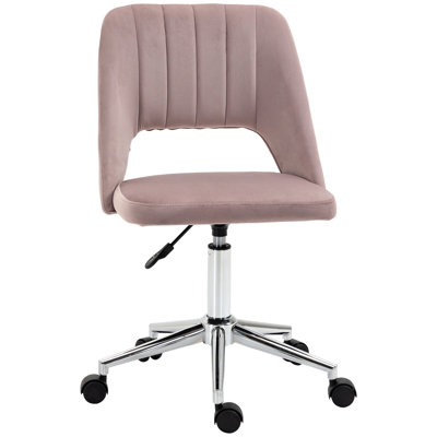Chaise de bureau moderne à dossier moyen avec tissu en velours, chaise de bureau pivotante sans accoudoir pour ordinateur avec dossier creux