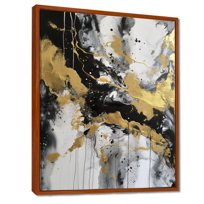 River Happiness Abstract Gold Black White I - Art abstrait, reproduction d'art sur toile, H 40 po x l 30 po x P 1,5 po