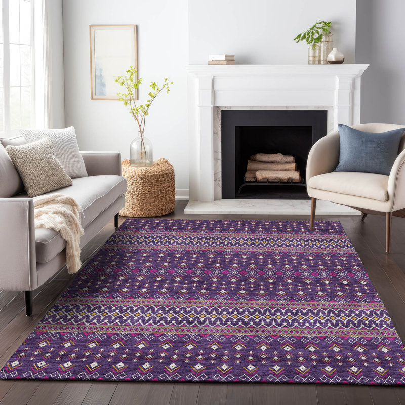 Tapis mauve de qualité supérieure lavable à la machine Prisco, Rectangulaire 3 pi x 5 pi