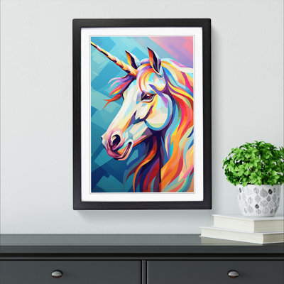 XYZ-FRM-V1223-6338 Unicorn Cubism - Single Picture Frame Print on Wood