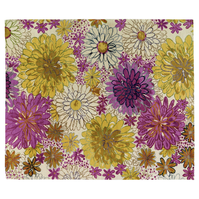 Floral Area Rug in Purple/White, Rectangle 9' x 12'