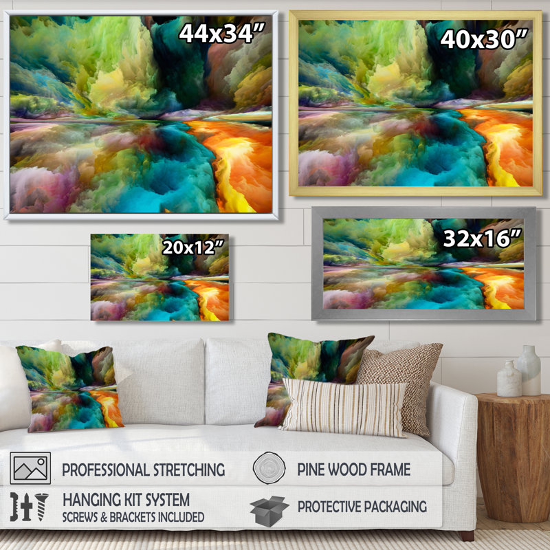 Antonio Antonio, dégradés colorés de montagnes et de nuages surréels - peinture sur toile, H 30 po x l 40 po, Toile tendue
