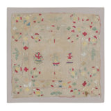 Antique Greek Embroidery Pictorial Square Rug In Soft Pastel Tones - Rug & Kilim