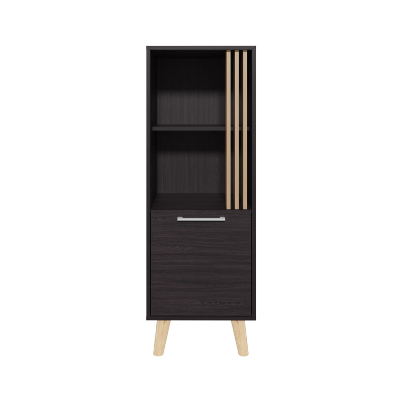 Armoire de 47 po de hauteur avec deux tablettes ouvertes. Chêne foncé. Moderne pour les salles à manger. Fabrication en panneau de particules. H 47,96 po x l 16,3 po x P 13,9 po. Solution de rangement compacte.