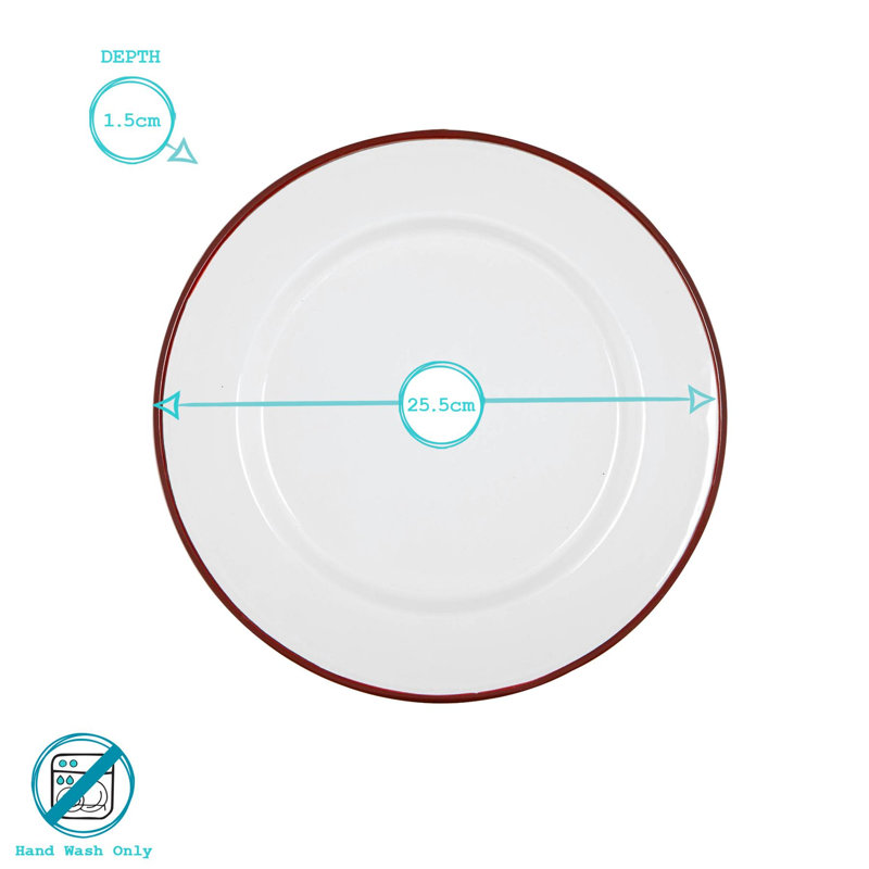 Argon Tableware - White Enamel Dinner Plates - 25.5cm - Set of 6, Red