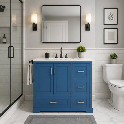 Meuble-lavabo de salle de bain de 42 pouces avec lavabo, armoire de rangement autoportante avec portes et tiroirs
