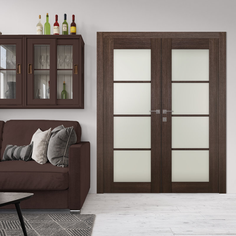 Porte française double en verre givré Avon 4 Lite Active 4 Lite, 47,75 po x 79,37 po, Frêne de la loire, Réversible