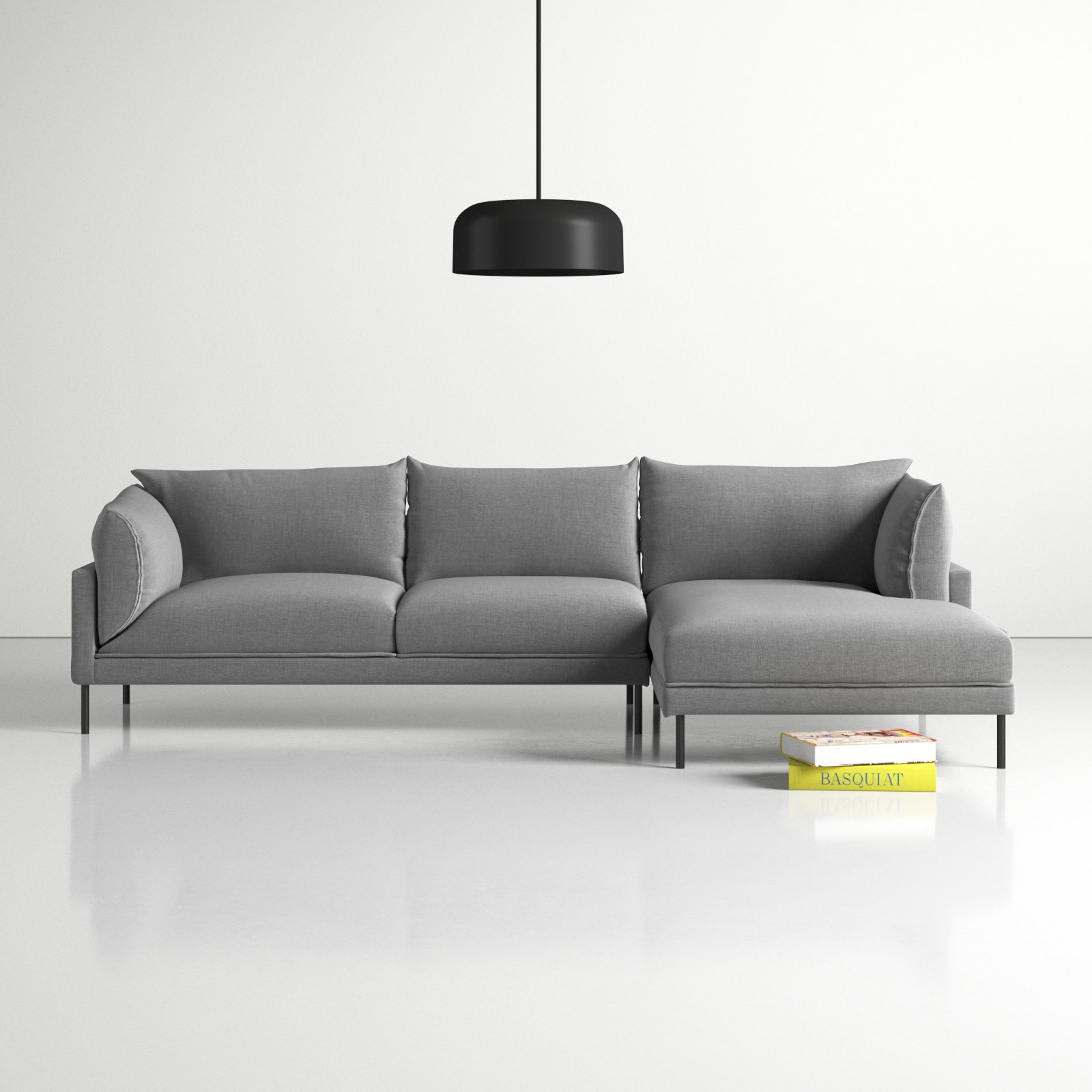 Amryis Upholstered Chaise L-Sectional, Grey, Right Hand Facing
