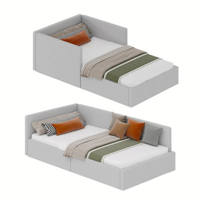 Modern Soft Fabric Upholstered Twin Daybed with Headboard & Guardrails - Sturdy Wooden Slats - Ideal Sofa Bed for Kids or Guest Room - Easy Assembly - Light Gray, Twin