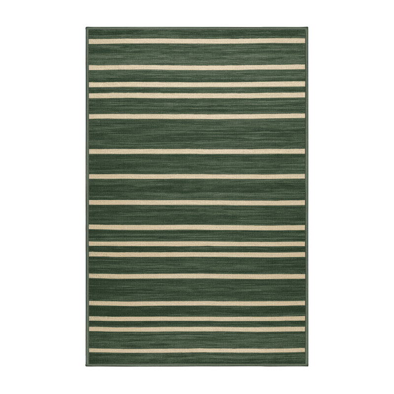 Tapis vert à rayures horizontales lavable à la machine, Rectangulaire 2 pi x 3 pi