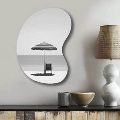 Black And White Minimalism Beach Photo II - Coastal Beach Boom Shape Irregular Metal Wall Decor