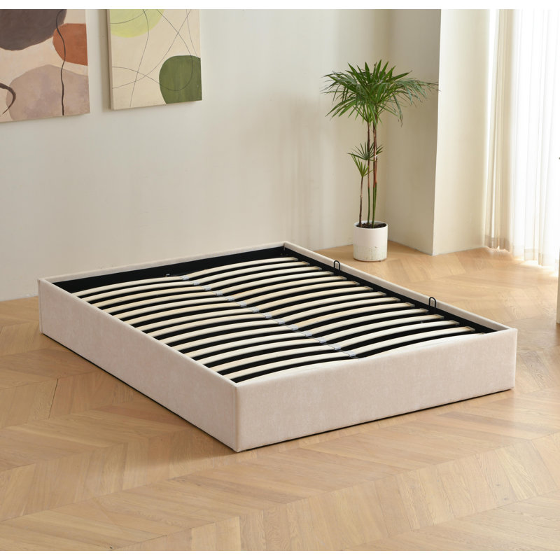 Lit plateforme avec rangement Aristedes, Double, Beige