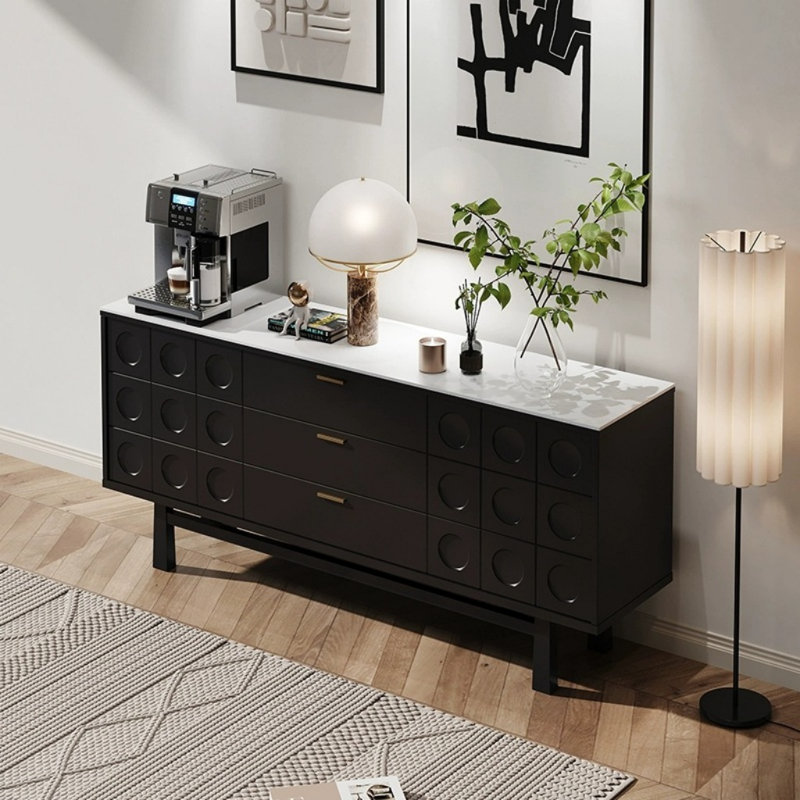 Buffet de salle à manger luxueux de style crème français, H 33,46 po x l 62,99 po x P 15,75 po, Noir