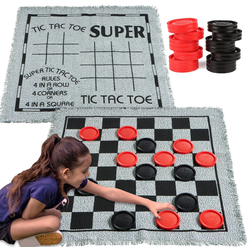 Jeu de dames géant rétro 3 en 1, jeu de tic tac toe, jeu familial intérieur et extérieur pour enfants et adultes