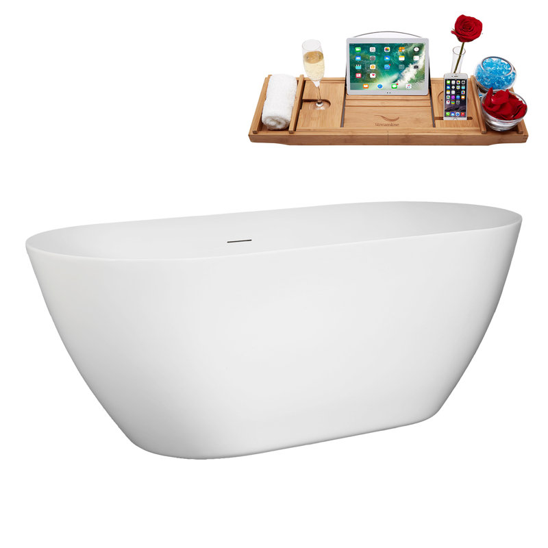 59" Streamline Freestanding Tub and Tray With Internal Drain, Polished Chrome