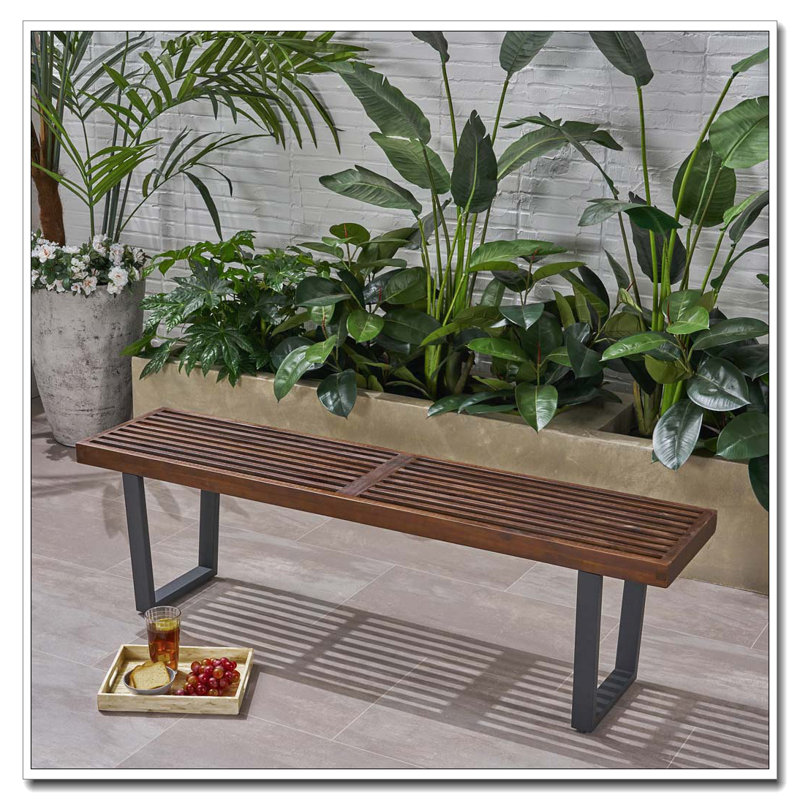 Banc d'extérieur en bois massif, Brun / Noir