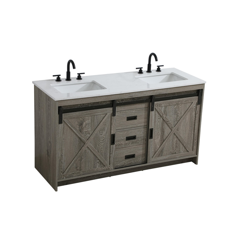 Meuble-lavabo double 60 po Boden, Gris rustique