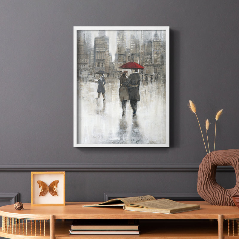 «Rain in The City II», reproduction encadrée - bois massif, Blanc, H 28 po x l 22 po