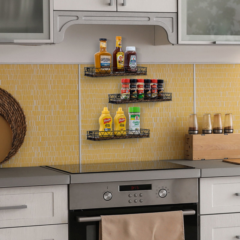 3 Piece Wall Decorative Spice Rack Set with Wood Base