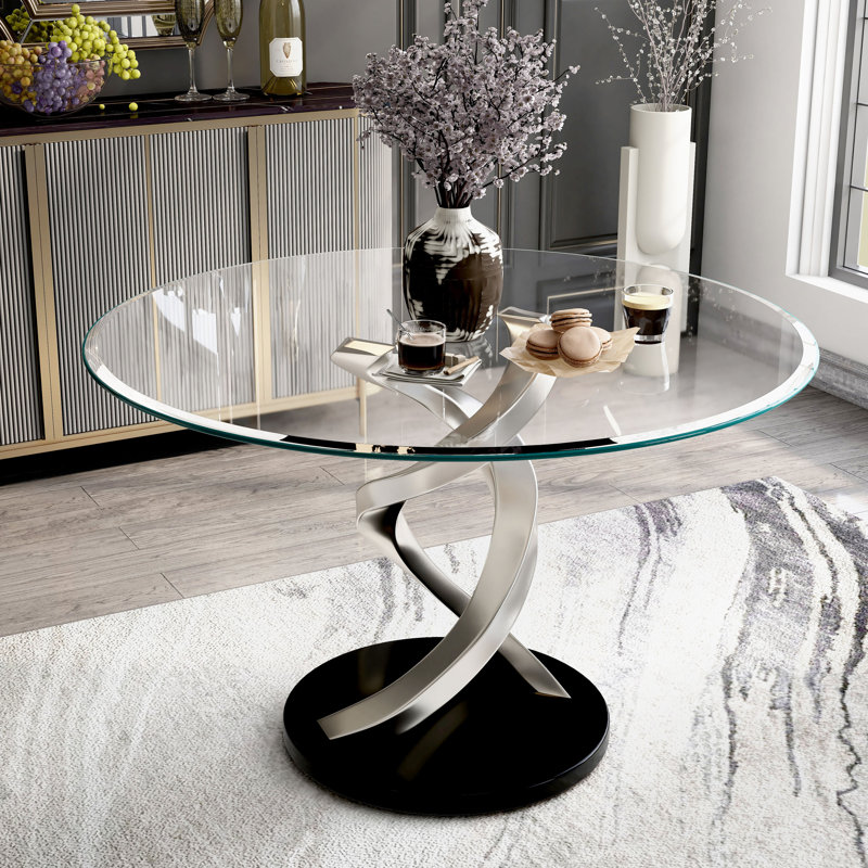 Beulah Round Glass Top Metal Base Dining Table