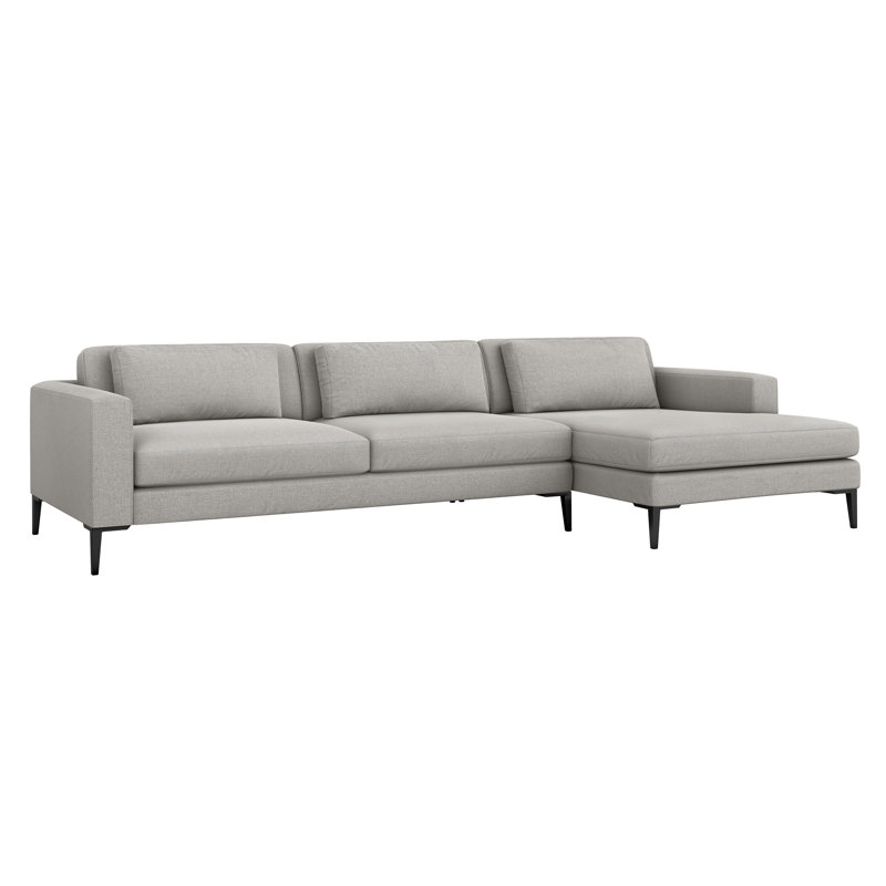Canapé et méridienne Izzy, 100% polyester gris pur, Orienté à droite (vu de face), Noir