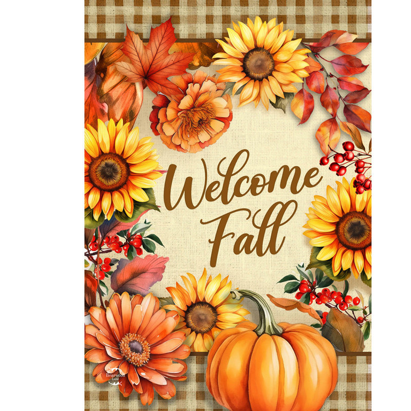 Welcome Fall Flowers House Flag