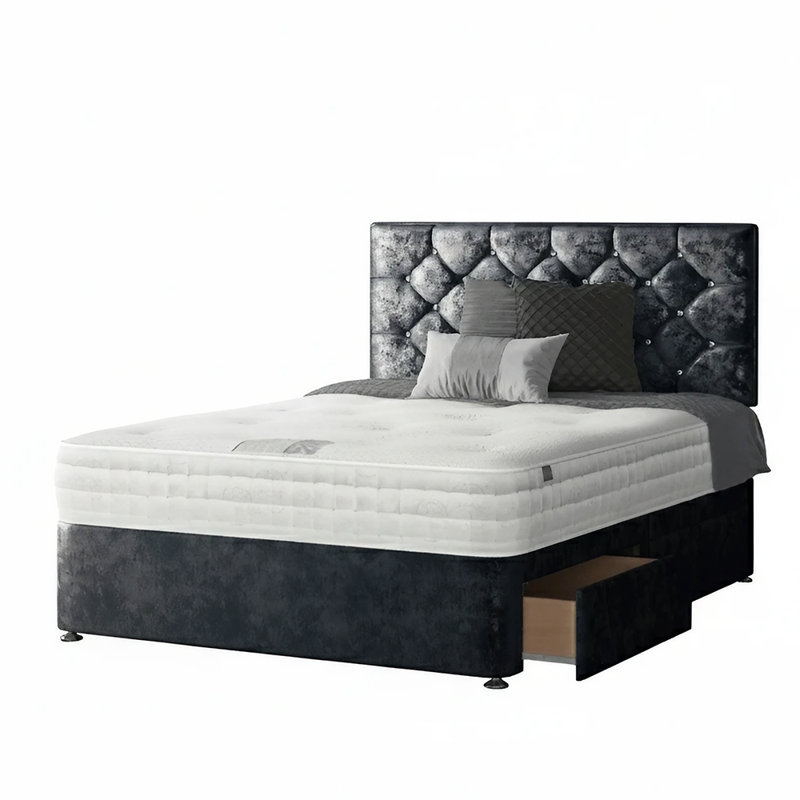 Fall Upholstered Bed, Black, Single (3'), 2 Right Drawers