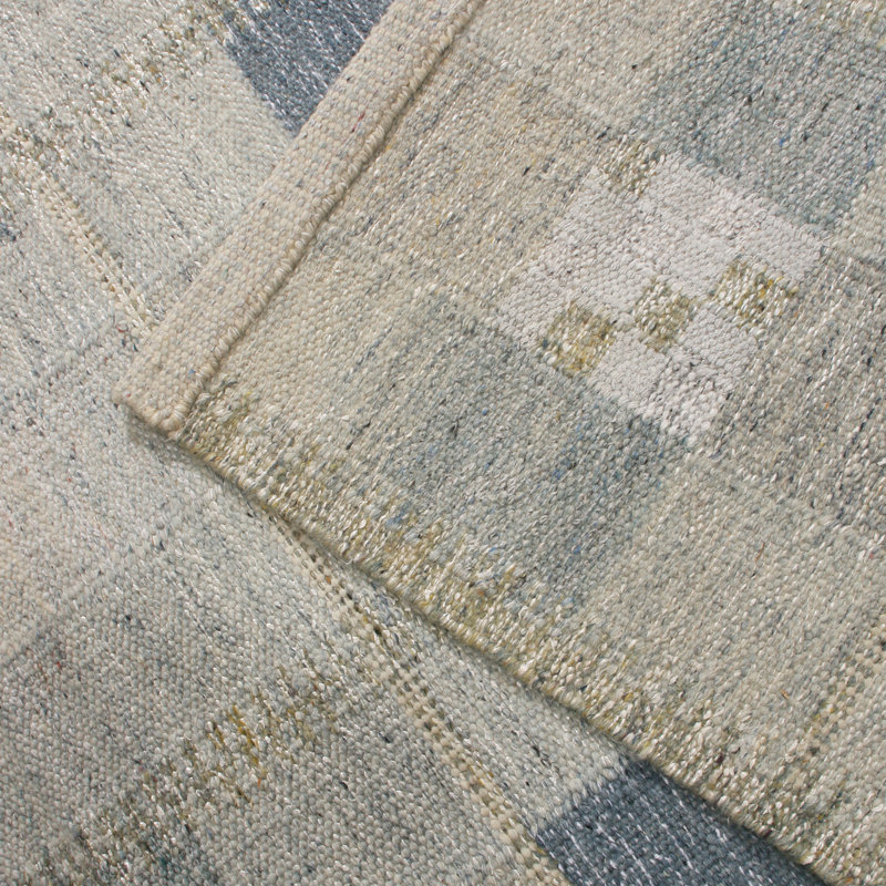 Rug & Kilim’S Scandinavian-Inspired Geometric Gray And Blue Wool Pile Rug, Rectangle 6' x 9'